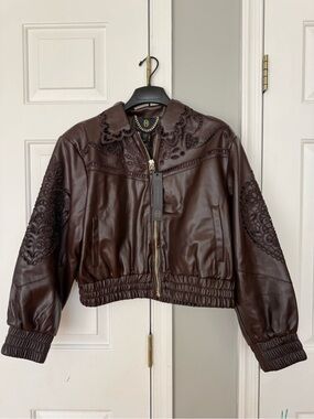 House Of Harlow 1960 Embroidered Cropped Jacket in Brown Size M NWT